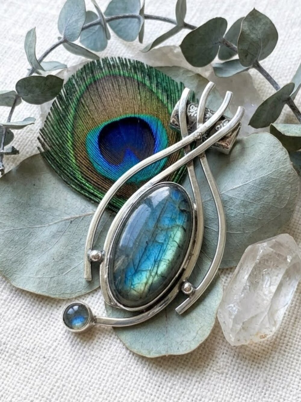 Genuine Blue Flash Labradorite 925 Silver Witchy Pendant Necklace Boho 19.5in - Picture 16 of 16